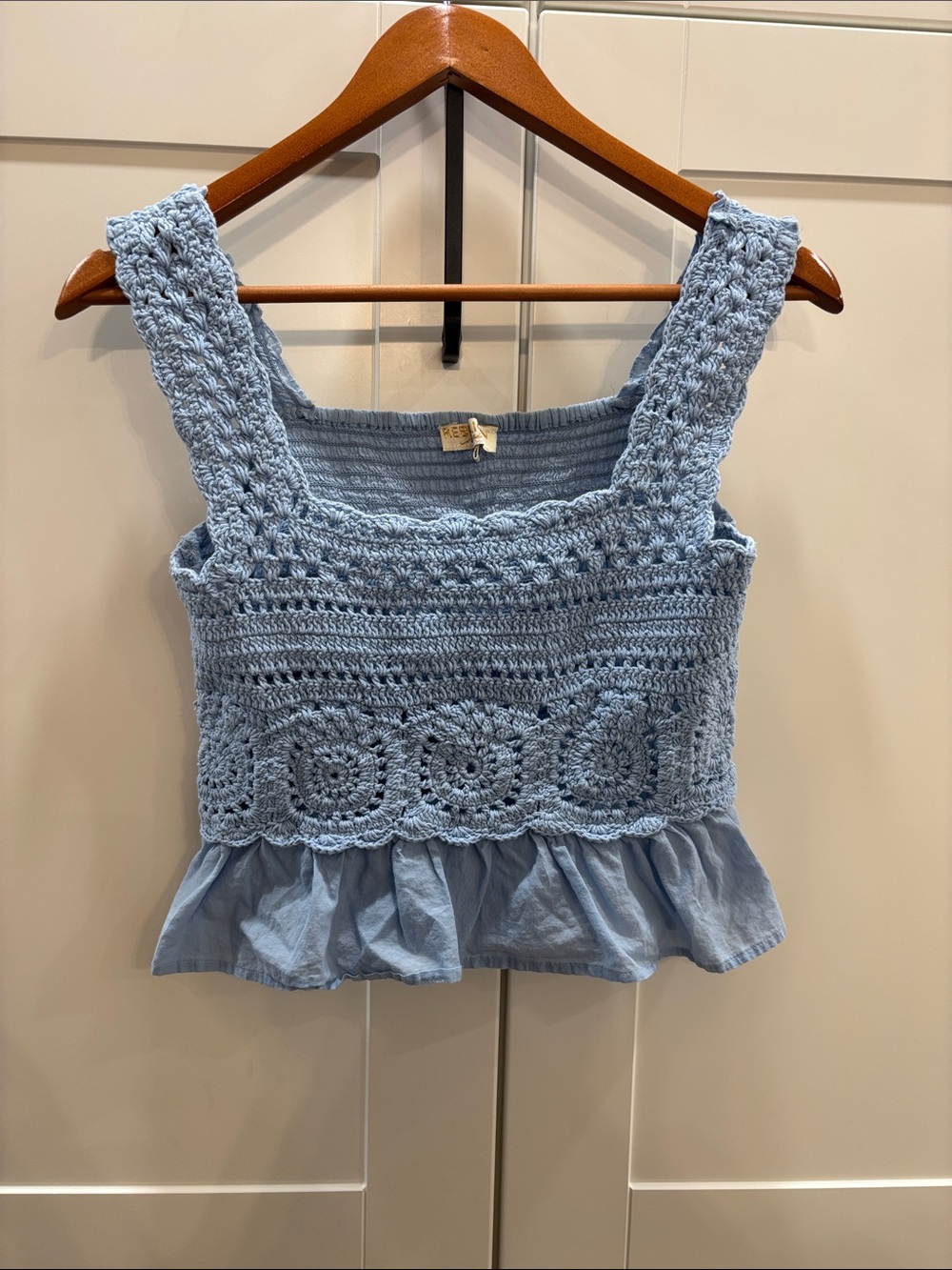 Rebellion Light Blue Crochet Peplum Cami
